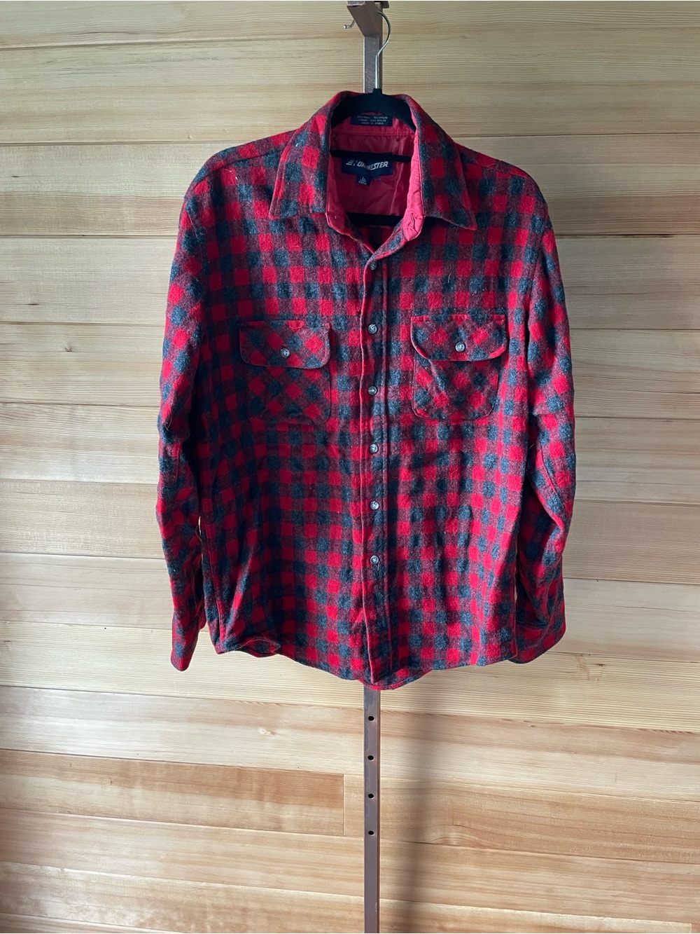 Vintage Norwester Men's Red and Grey Plaid Button-Down Shirt - Wool Blend Large